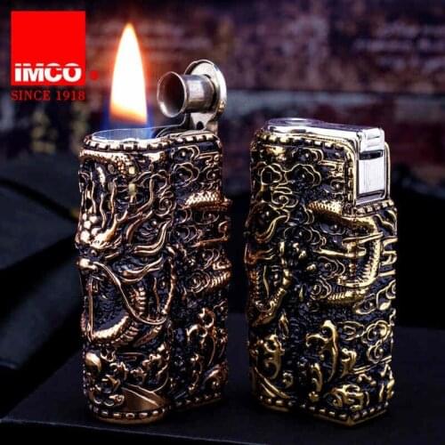 Austrian IMCO Kerosene Lighter Creative Retro Stainless Steel Armor Embossed All Sides Cloud Dragon Cigarette Smoking Gadgets