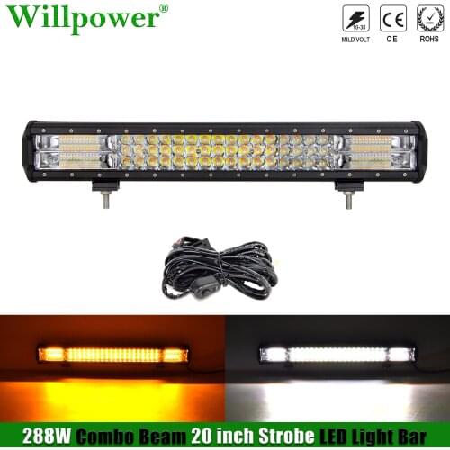 Auto Front Bumper 288W 20" Strobe Dual Color LED Light Bar SUV 4X4 Truck Off-road White Amber Light Flash LED Bar Warning Lamp