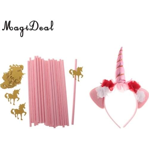 Decorative Horn Headband 25pcs Glitter Gold Straws Girls Birthday Party Table Decoration