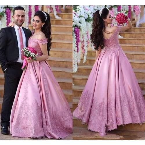 Fushcia Arabic Off The Shoulder Wedding Dress Cheap Lace Backless Formal Summer Holidays Wear Bridal Gown Custom Made