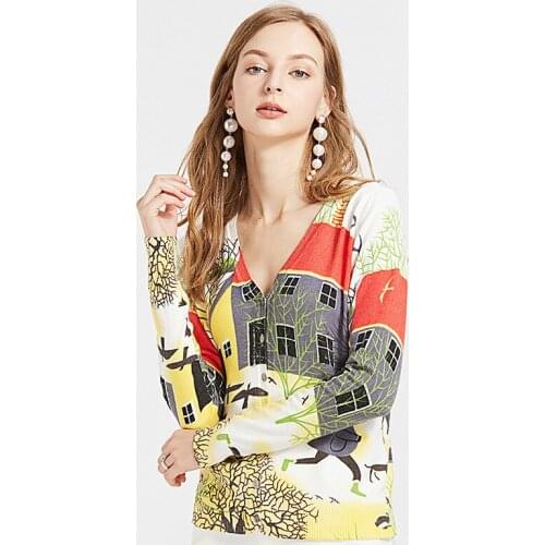 Korean Knitted Cardigan Sweater Women 2021 Spring Autumn Casual V-Neck Print Long Sleeve Coat Crochet Knit Sweater Coats Female