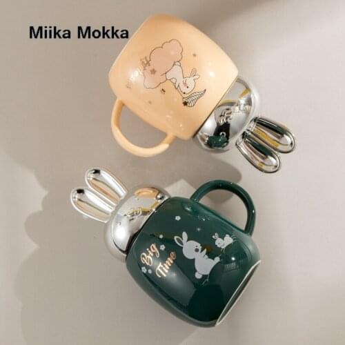 Creative Rabbit Ceramic Mug with Mirror Lid Personality Cartoon Cute Coffee Cup Water Cup Milk Mug Home Office Drinkware