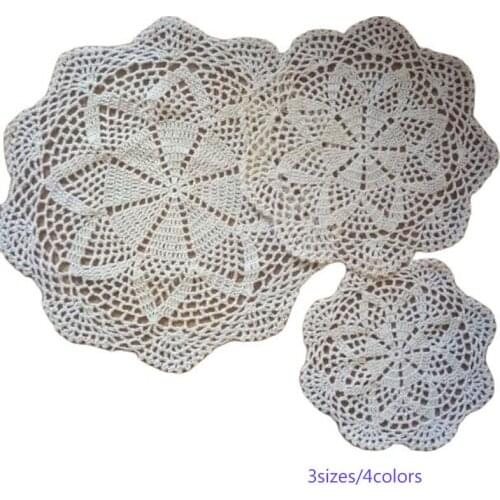 HOT Lace Cotton table place mat pad Cloth crochet round placemat cup mug wedding tea coffee coaster dining doily kitchen