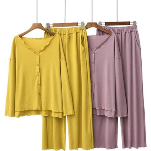 Summer Pajamas Set Comfortable Solid Color Cotton gauze Home Nightgowns Womens V neck Nightdress Thin Section Two Piece Set Lou