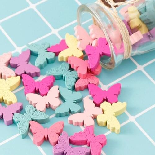Cute Cartoon Butterfly 25Pcs Colorful Wooden Beads For Jewelry Making Footprint Mixed Color For DIY Pacifier Clips Making