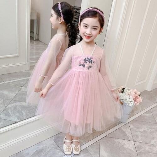 Girl fashion mesh dress Girl embroidered princess dress Girl knee-length dress Girl summer cool mesh dress Girl princess dress