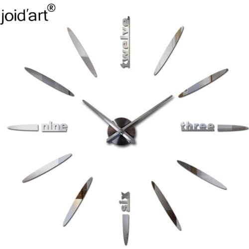Fashion new real metal 3d diy acrylic mirror wall clock watch clocks home decoration modern needle quartz stickers