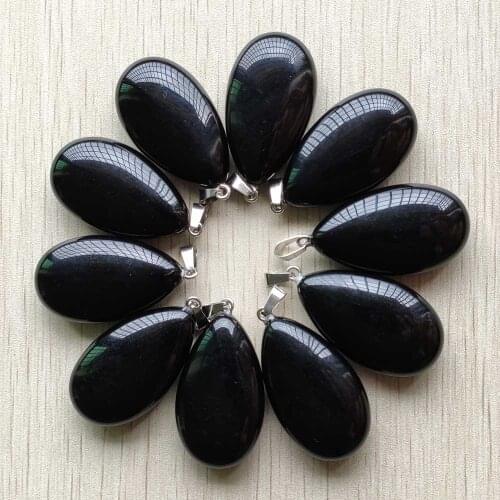 Fashion good quality natural black stone drop Charms pendants for jewelry making wholesale 10pcs/lot free shipping
