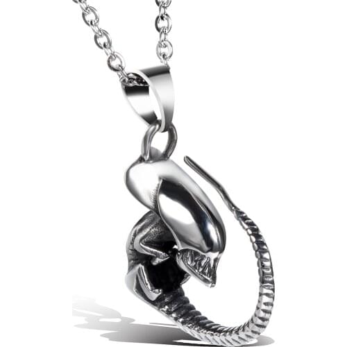 BONISKISS Mens Punk Pendant Necklaces Man Stainless Steel Alien Dragon Biker Necklace Personalized Biker Male Fashion Jewelry
