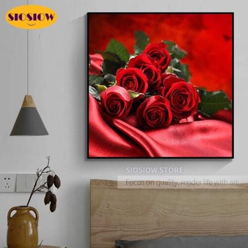SIOSIOW 5d Diy Diamond Painting Roses Retro Flowers Full Square Drill Daimond Cross-stitch Mosaic Embroidery Wedding Love Gifts