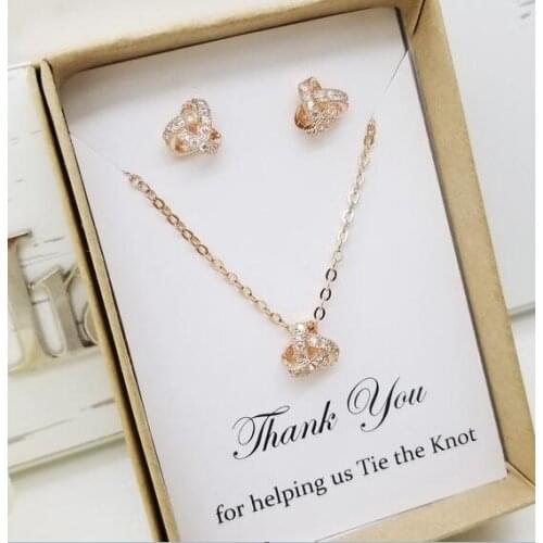 Personalize any text wedding Bridesmaid tie the knot crystal necklace earrings sets maid of honour Jewelry Set proposal gifts