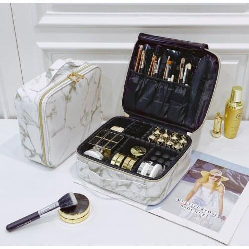 2021 New Fashion European And American Marble Pattern Cosmetic Bag Professional Ladies Travel Large Capacity PU Handbag