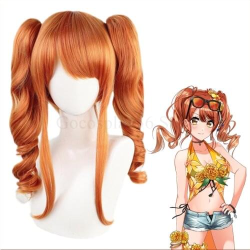 D4DJ Merm4id Seto Rika Cosplay Wig Orange Long Curly Twin Ponytails Heat Resistant Hair Role Play