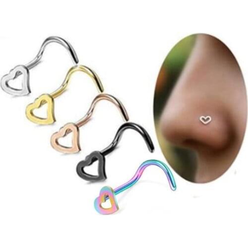 Stainless Steel Heart Piercing Nose Ring Spiral Tail Nose Stud Ring Body Jewelry