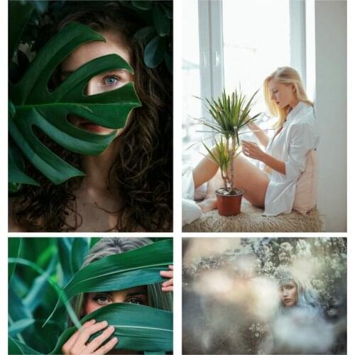 Full Print Colorful CANVAS Painting Forest Fairy Spirit Costume Eyeshadows Makeup Sexy Beautiful Woman Sunhat Dress Wall Art