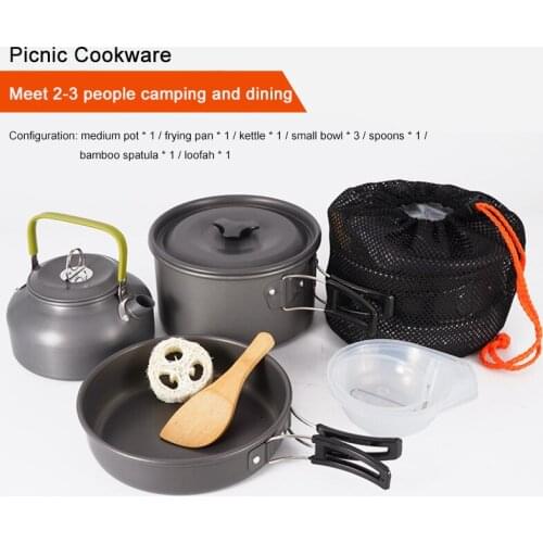 Outdoor Camping pot Cookware camping portable kettle set mountaineering picnic self-driving picnic barbecue non-stick cookware