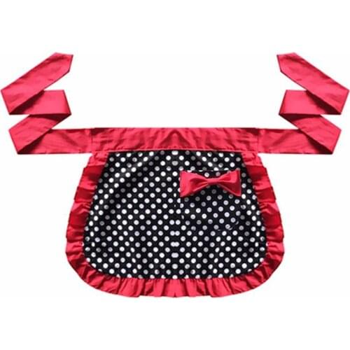 Princess Half Apron Cotton Half Length Apron Little Dot Decor for Women Gilrs Ladies (Red)