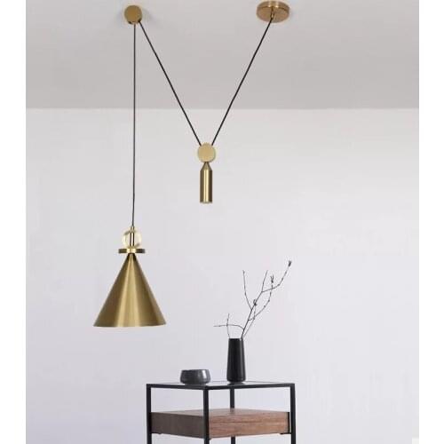 Modern Suspension Brass Color Adjustable Pendant Light Pulley Bedside Hanging Lamp Hanglamp Bedroom Living Room Pendant Lamps