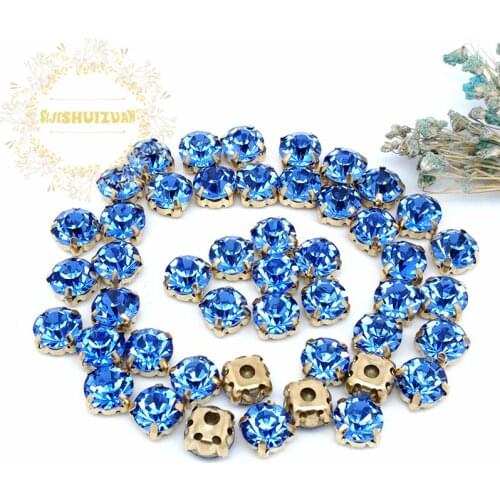 3mm 4mm 5mm 6mm 7mm 8mm Sapphire blue Diamond shape Glass Crystal rhinestones with gold claw Diy wedding dress accessories