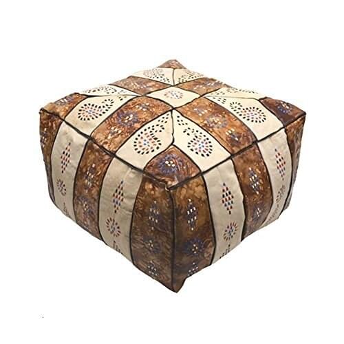 Puff, Pouf, reposapies o Asiento de Cuero de Forma Cuadrada, Mide 42x42x28 cm Aproximadamente. Modelo marroquí, Egipcio Hecho a