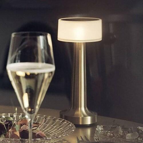 Touch Sensor Dimmable Brass LED Table Night Light 1800mA Rechargeable Gold Desk Lamp For Bedside Bar Restaurant Coffee Shop