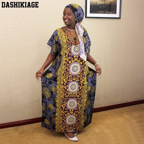 African Girl Long sleeves Dress Womens Kaftan Party Evening Clubwear With headband