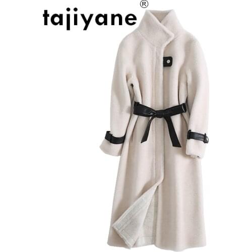 Womens Jacket Winter Women Genuine Wool Fur Jackets Female Natural Sheep Shearing Real Sheep Leather Belt Ropa TN312