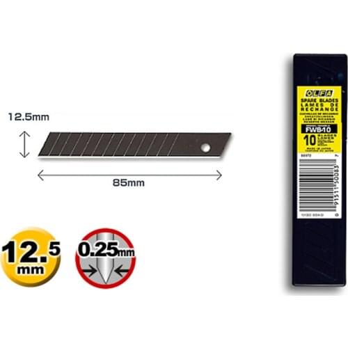 10pcs Olfa FWB-10 12.5m Excell Black Ultra Sharp Blade Spare Blade for FWP-1 Genuine