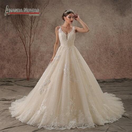 100% Real Photos Beaded Belt Wedding Dress 2019 NS3451