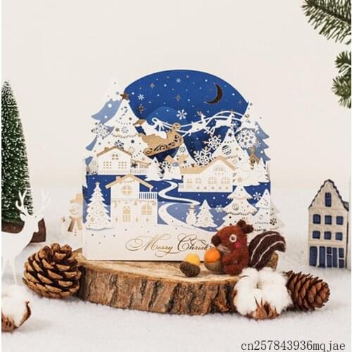 100pcs Christmas Cards 3D Christmas Postcards With Envelopes Sculpture Greeting Cards Gifts Souvenirs