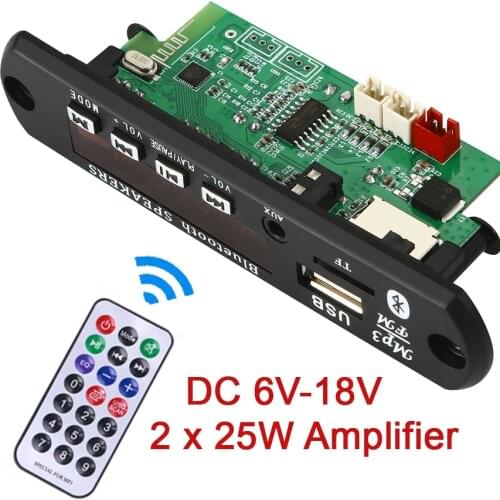 2*25W Amplifier MP3 Player Decoder Board DC 6-18V support Hands-free Bluetooth 5.0 Car FM Radio Module with TF USB AUX Recorders
