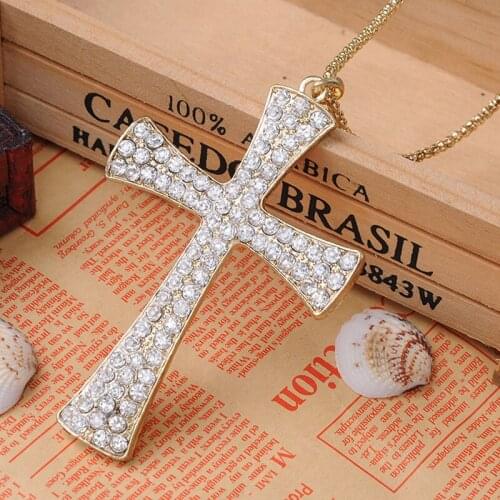 2017 CNANIYA Brand Rhinestone Infinity Cross Necklace For Women Crucifix Necklaces Pendants Long Colliers Bijoux Chaine/Chocker
