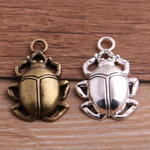 4PCS 27*40mm Metal Alloy Two Color Beetle Animal Charms Pendants for Jewelry Making DIY Handmade Craft