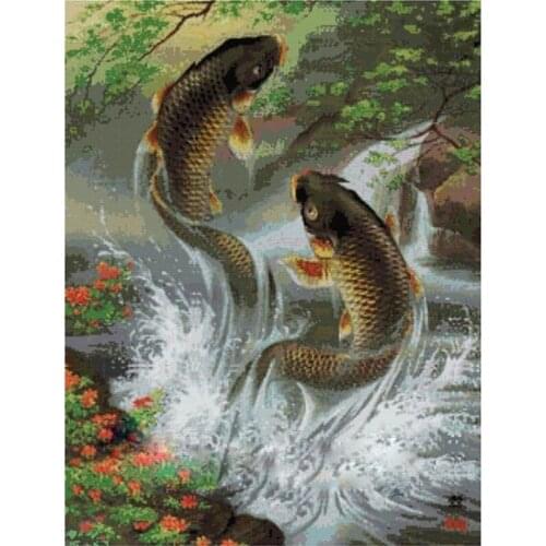 Diamond Embroidery Diy Diamond Painting Fish Jump 3d Cross Stitch Square Drill Mosaic Paste Crafts Needlework Wedding Decoration