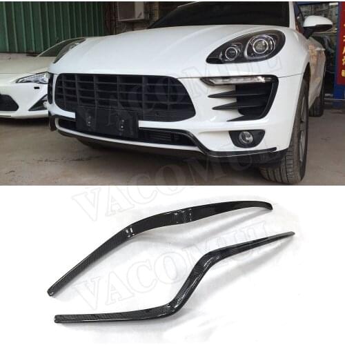2PCS Carbon Fiber Front Bumper Molding Garnish Panel Trim Decoration Air Knife Strips For Porsche Macan 2014-2017