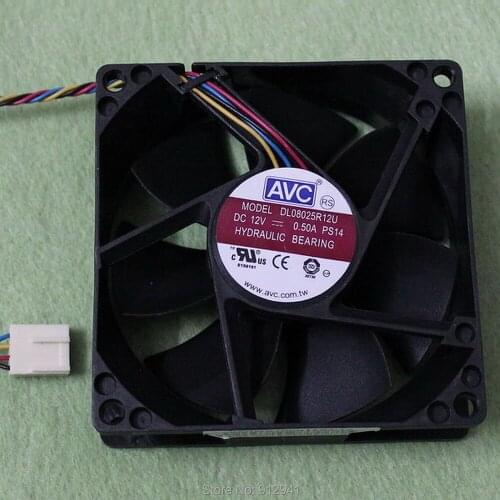 B30a AVC DL08025R12U 8025 80mm x 80mm x 25mm Hydraulic Bearing PWM Cooler Cooling Fan DC 12V 0.50A 4Wire 4Pin Connector