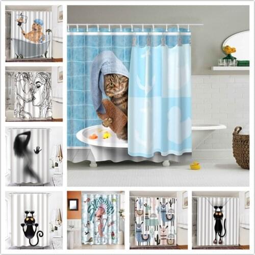 Household Hotel Bathroom Decoration Curtain Bathtub Cat Cartoon Polyester Shower Curtain Waterproof Large Size 200x230cm cortina