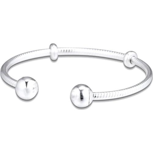 Snake Chain Charms Bracelets for Women DIY Stopper Signature Round Ends Open Bangles 925 Sterling Silver Bracelets Jewelry 2019