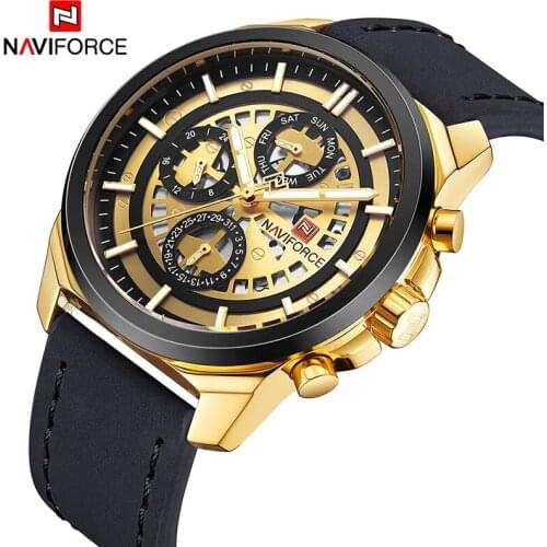 NAVIFORCE Brand Luxury Gold Men Sport Watches Mens Quartz Clock Army Military Leather Wrist Watch Date relogio masculino 2018