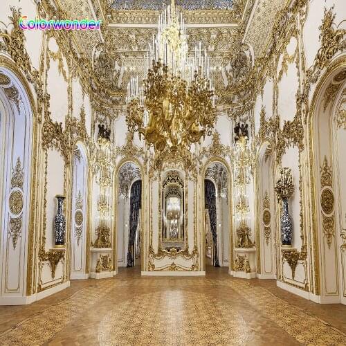 Photography Background Grand Palace with White Wall and Golden Decorations Wedding Party Backdrops for Photo Booth Studio Prop
