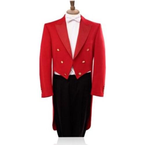 Custom Made To Measure Red Tailcoat Men Black Pants White Vest,Bespoke Red Long Tail Tuxedo Tail Coat,Tailor Red Tuxedo Tailcoat