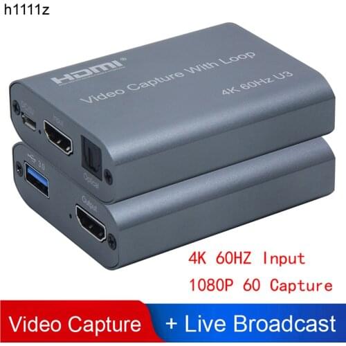 4K 60HZ USB 3.0 Loop Out Audio Video Capture Card 1080P 60fps HDMI Video Grabber Box for PS4 Game Camera Recorder Live Streaming