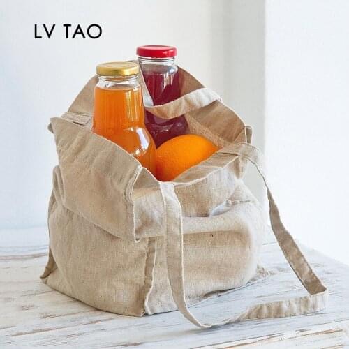 Linen Grocery Shopping Bags with Handle - Cloth Grocery Tote Bags - Reusable Shopping Grocery Bags - Washable & Eco-friendly Bag