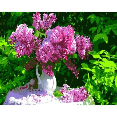 MaHuaf-i577 lilac flowers DIY oil painting by numbers on canvas paint by number kits wall decor painting for living room