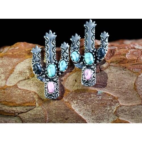 Cute Cactus Plant Stud Earrings for Women Boho Ethnic Natural Stone Earring Sweet Girl Party Vintage Jewelry Brincos Bijoux Hot
