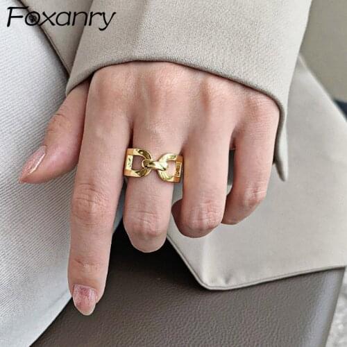 Foxanry INS Fashion 925 Sterling Silver Rings for Women Korean Creative Chain Geometric Hollow Elegant Party Jewelry Gifts