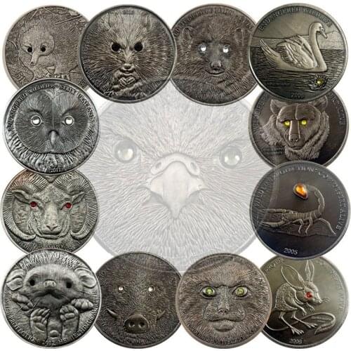Mongolian Diamond-studded Animal Coins Endangered Wild Animals Commemorative Collectible Coins Gifts Gifts Lucky Coins