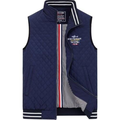 Kenty Shark Brand Sleeveless Jacket for Men Stand Collar Argyle Cotton Liner Vest Mans Warm 2021 Autumn Mens Vests Bodywarmer