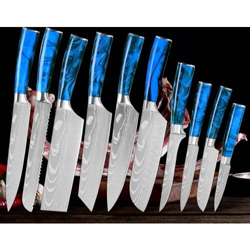 Kitchen Knives Set Japanese Laser Damascus Pattern Stainless Steel Resin Handle Sharp Xyj Chef Cooking Knife Tool