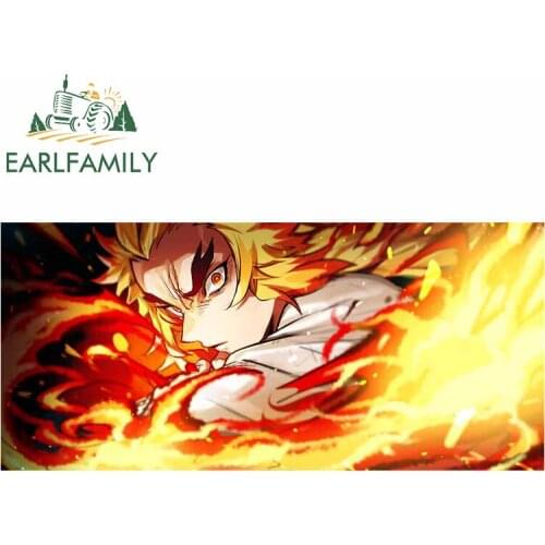 EARLFAMILY 13cm x 6cm Cool Anime Poster Car Stickers for Demon Slayer Auto Decals Waterproof JDM Laptop Occlusion Scratch Wrap
